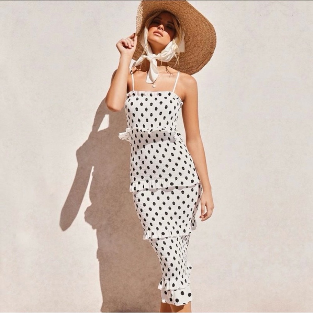 White Polka Dot Midi Dress